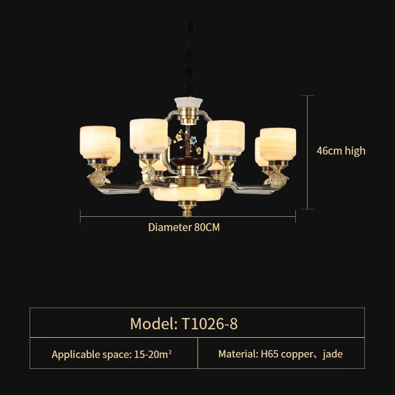 Copper Jade Duplex Chandelier: Chinese Villa Hall Lighting for Hotel Lobby & Living Room