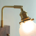 Afralia™ Glass Pink LED Wall Sconce, Pull Chain Switch, Walnut Wood Bedside Lamp