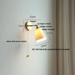 White Ceramic LED Wall Sconce with Pull Chain Switch & Rotate Copper Finish