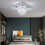 Crystal Square LED Chandelier: Modern Dimmable Ceiling Light for Bedroom, Living, Dinning Rooms