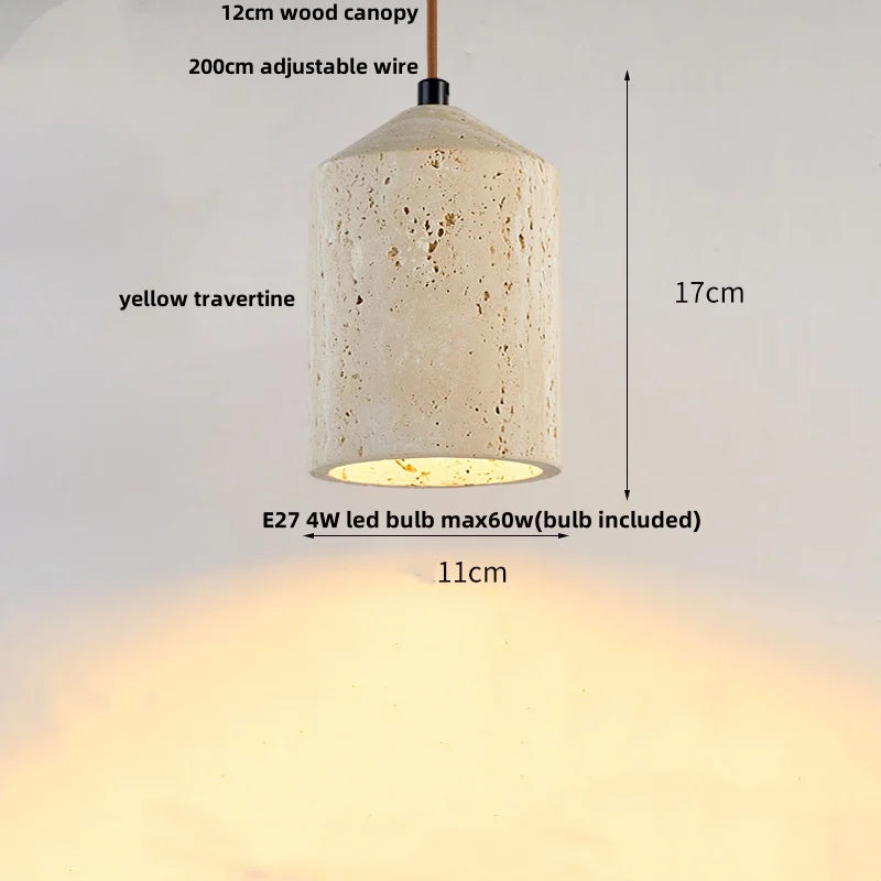Yellow Travertine Stone LED Pendant Lamp for Kitchen, Living Room, Bedroom