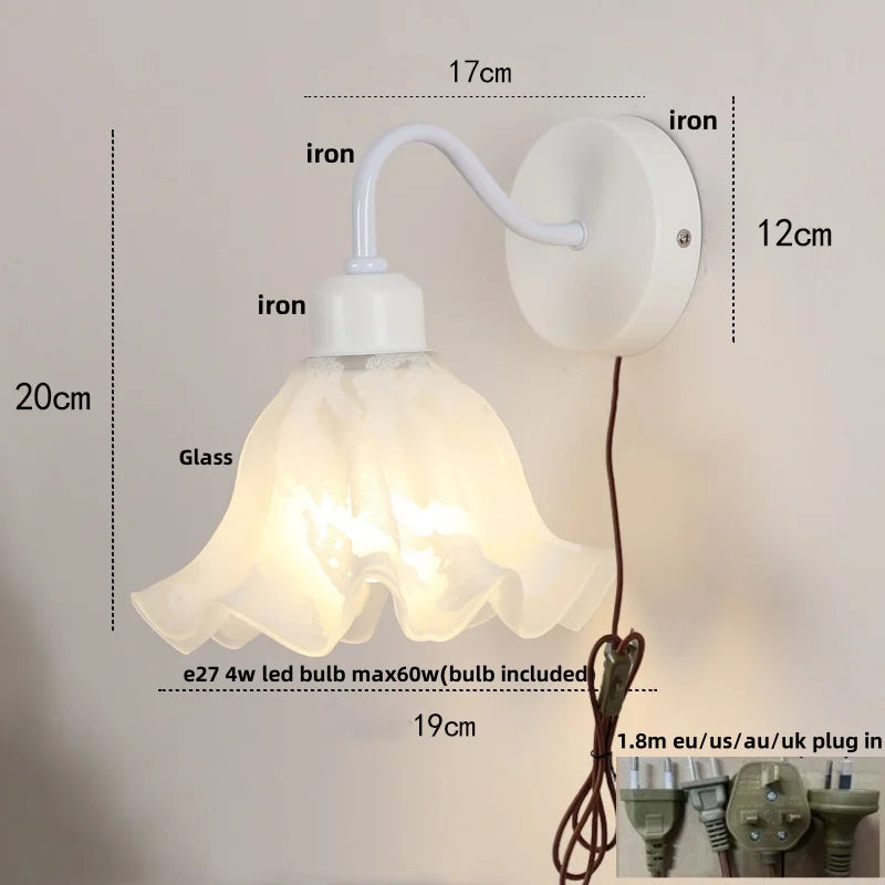Afralia™ Glass Iron LED Wall Sconce Pull Chain Switch White Stair Light