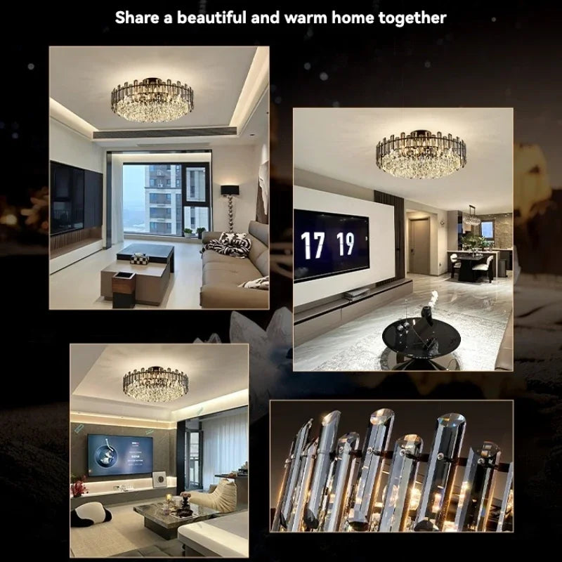 Gold Crystal Ceiling Chandelier: Luxury Modern LED Pendant for Home Décor