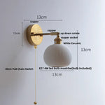 White Ceramic LED Wall Sconce with Pull Chain Switch & Rotate Copper Finish