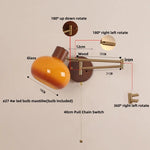 Walnut Wood LED Wall Sconce Pull Chain Switch Stair Light