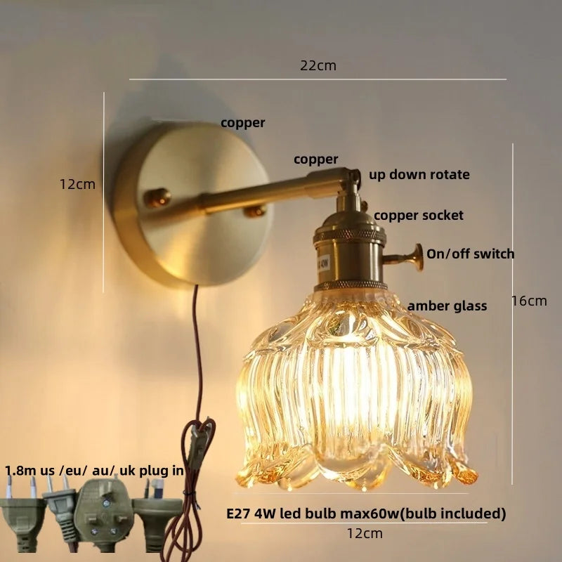 White Flower Glass Wall Lights: Up Down Rotate LED Bedroom Hotel Lamp