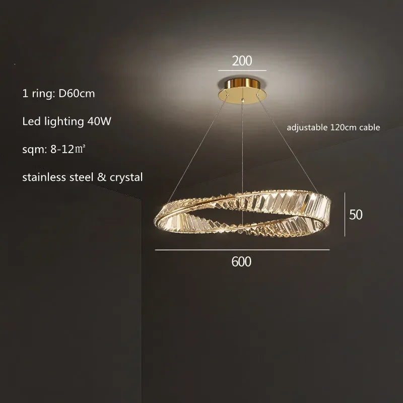 Luxury Gold Crystal Pendant Lights Dimmable LED Modern Living Room Fixture