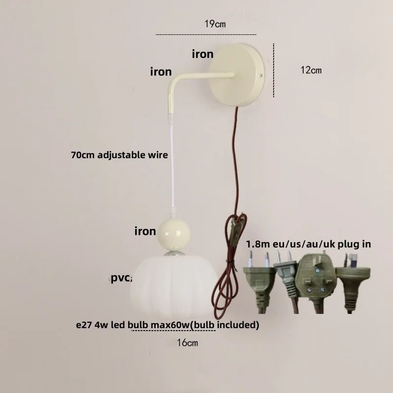 Afralia™ Iron Nordic LED Wall Light Fixture Glass Adjustable Bedside Lamp