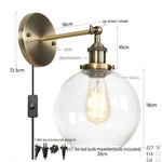 Vintage Glass LED Wall Sconce Iron Pull Chain Switch Light