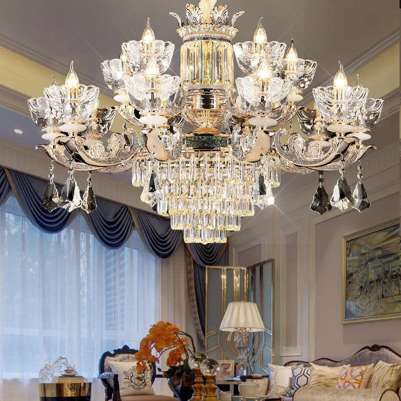 Duplex European Crystal Chandelier for Staircase with Hollow Design