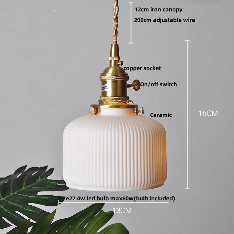 Wire Adjustable LED Pendant Light - Brass Knob Switch E27 Nordic Modern Ceramic Hang Lamp