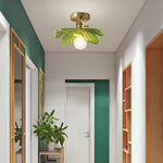 Green Flower Glass Copper Ceiling Light - Nordic Modern LED, Living Room Bedroom Hallway Fixtures