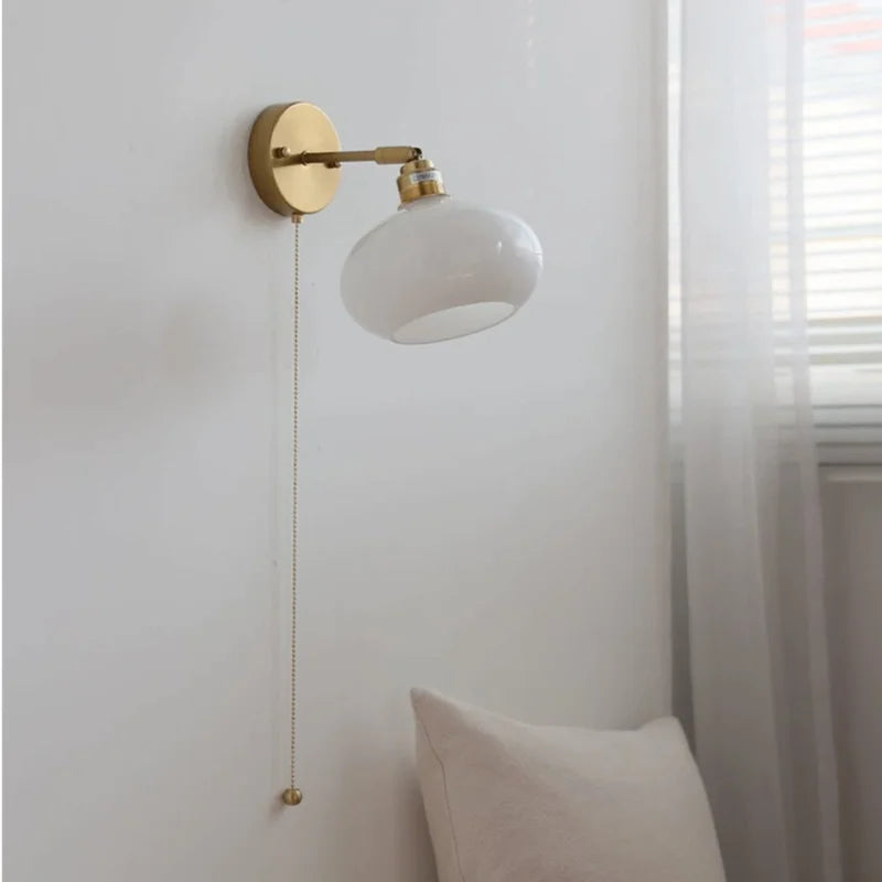Japanese Style LED Wall Sconce Glass Rotate Pull Chain Switch Stair Light