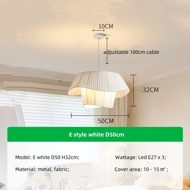 Nordic Fabric LED Chandelier Minimalism Pendant Light for Bedroom Dining Room