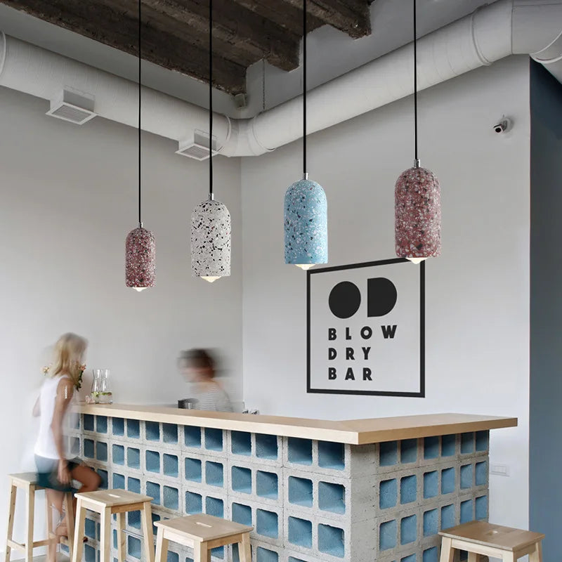 Terrazzo LED Pendant Lamp: Nordic Modern Style for Home, Bar, and Cafe Lighting.