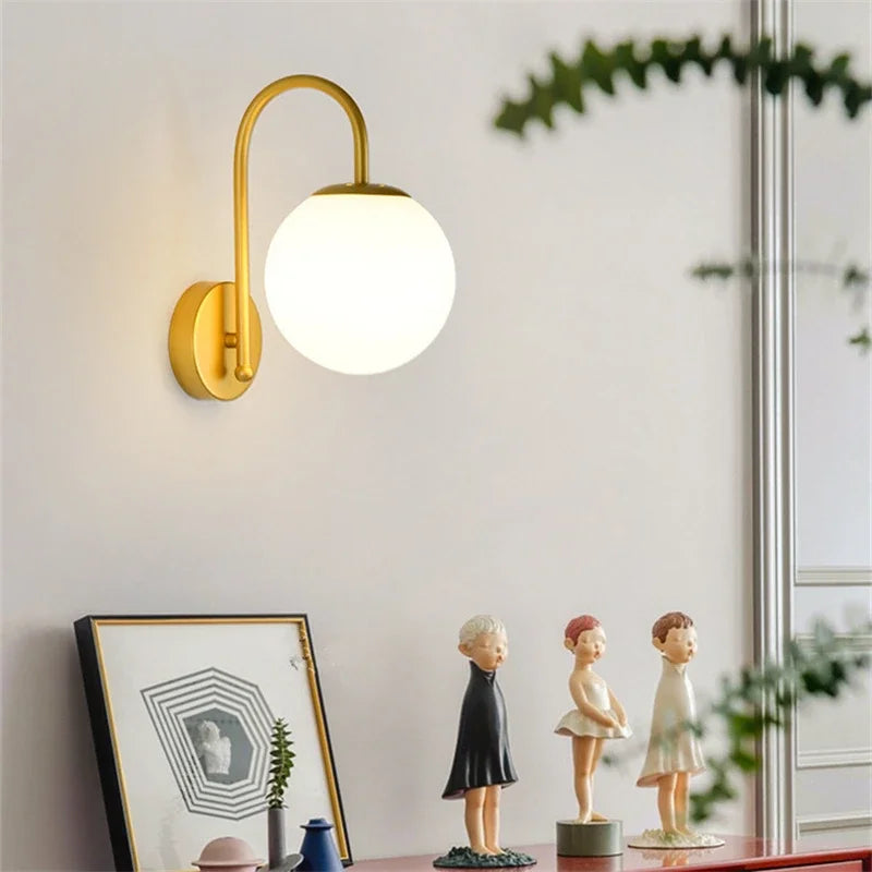 Glass Ball LED Wall Sconce for Bedroom Living Room, Nordic Style Wall Lighting Fixtures