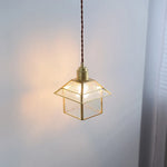 Cube Glass LED Pendant Light: Modern Copper Hanging Lamp for Bedroom, Restaurant, Hallway