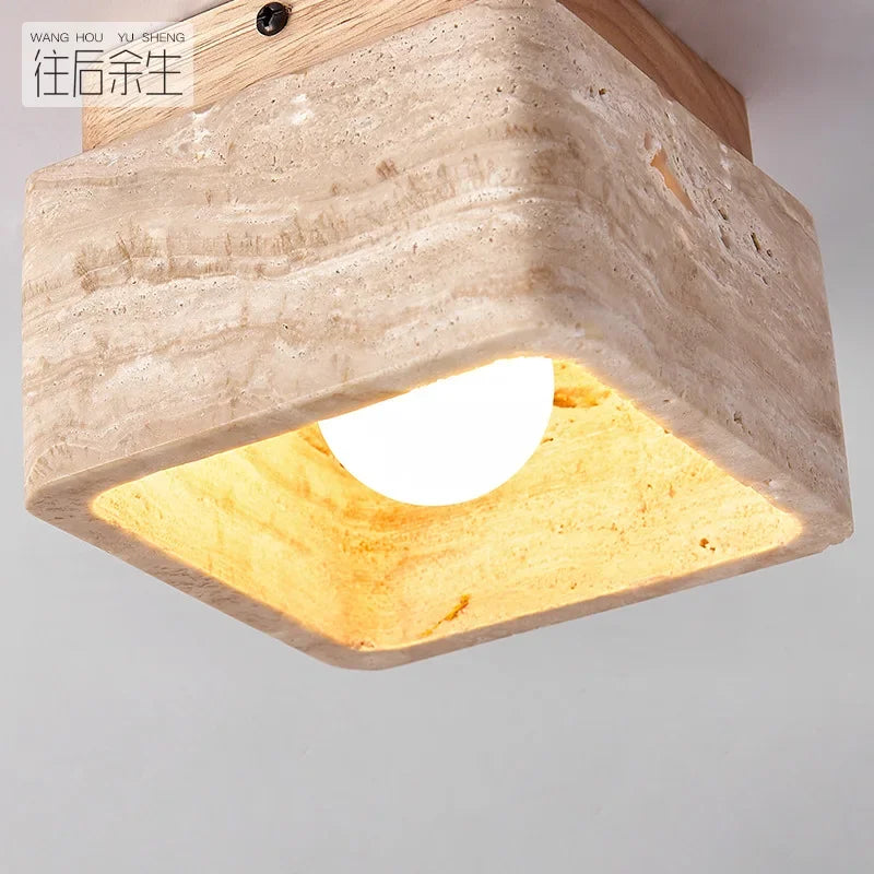 Travertine Stone Ceiling Lamp with E27 LED Bulb for Living Room