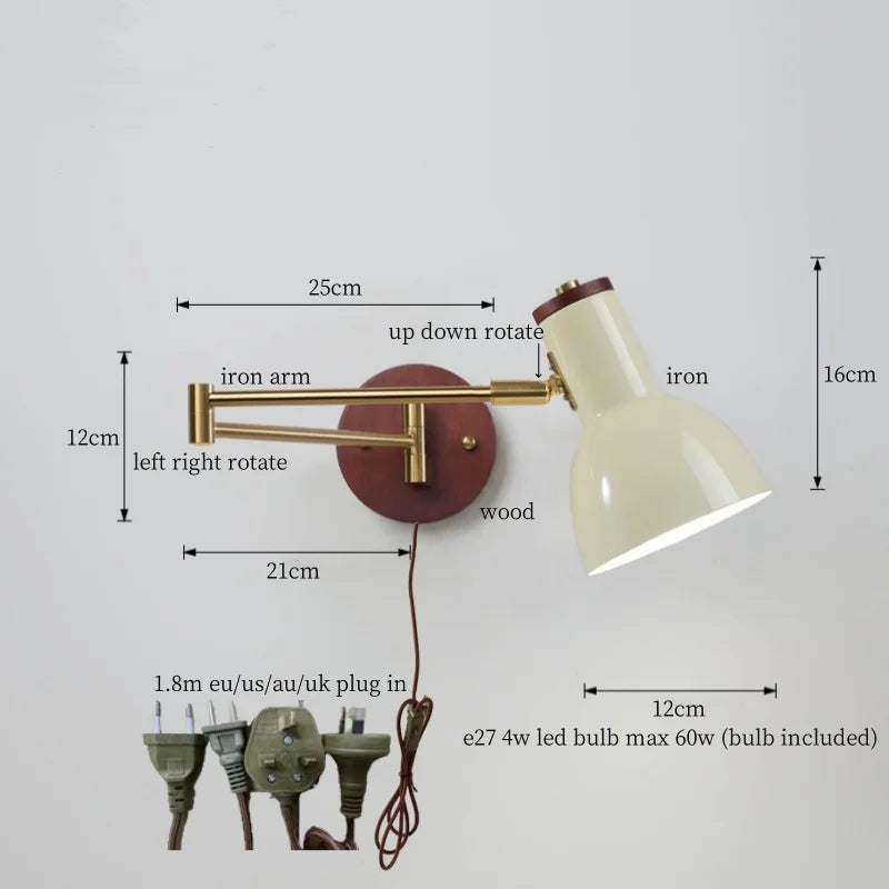 White Pumpkin LED Wall Light Fixture Swing Arm Nordic Modern Wandlamp