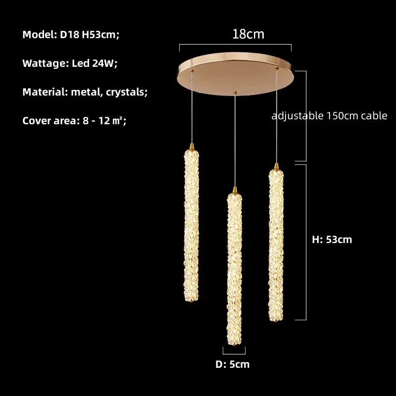 Crystal Pendant LED Chandelier Lamp - Modern Bedside Luminarias for Elegant Home Decor