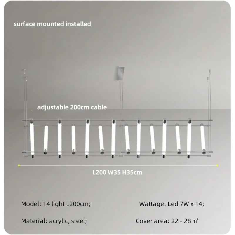 Modern Steel Bar LED Pendant Lights for Kitchen Island, Minimalist Acrylic Hanging Lamp Fixture