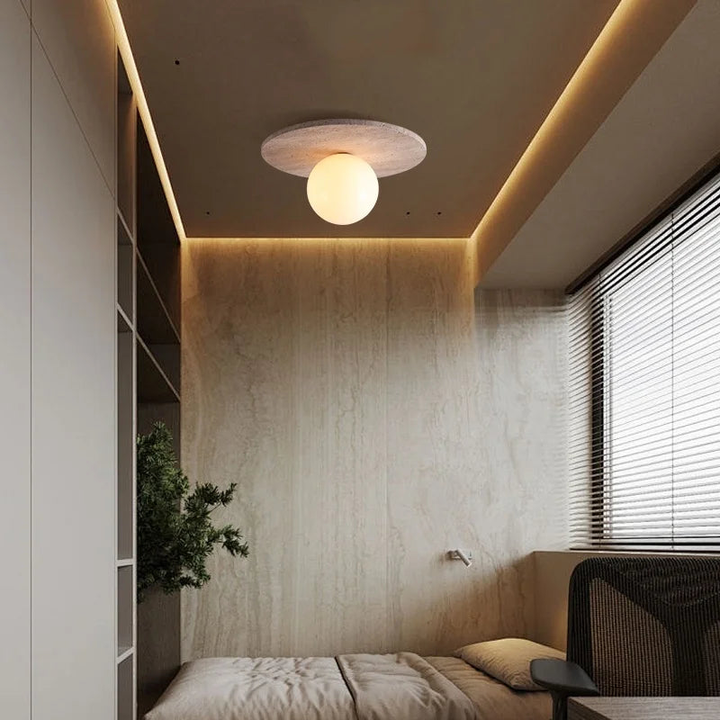 White Glass Ball LED Ceiling Lights Modern Yellow Cave Stone Home Decor