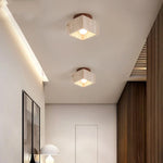 Yellow Travertine LED Ceiling Lamp Wood Canopy Nordic Modern Light Fixture