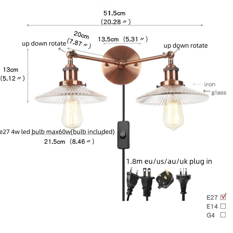 Vintage Loft Art Glass Wall Lamp - LED Study Aisle Bedside Light
