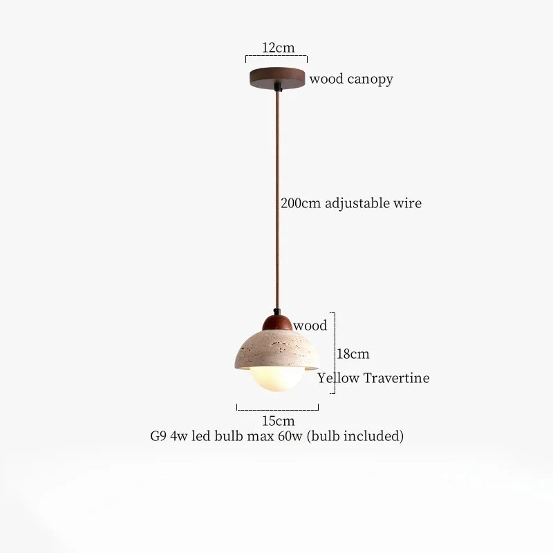 Yellow Travertine LED Pendant Lights | Mid Century Modern Hanging Lamp for Home and Kitchen