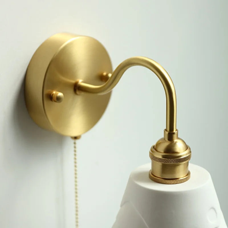 Clear Glass LED Wall Sconce Pull Chain Switch Modern Copper Bedside Lamp