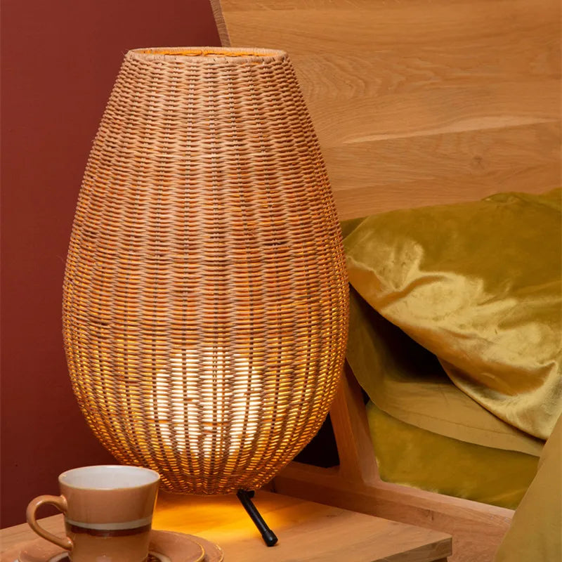 Lucide Colin Rattan Floor Lamp: Natural Handmade Light for Garden, Bedroom, Living Room