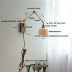White Ceramic LED Wall Light Nordic Modern Copper Rotatable Bedside Lamp