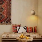 Yellow Travertine Wood Canopy Pendant Lights - Japanese Style Adjustable Globe LED Hang Lamp
