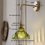 Amber Glass LED Wall Light with Pull Chain Switch, Modern Nordic Flower Wall Sconce