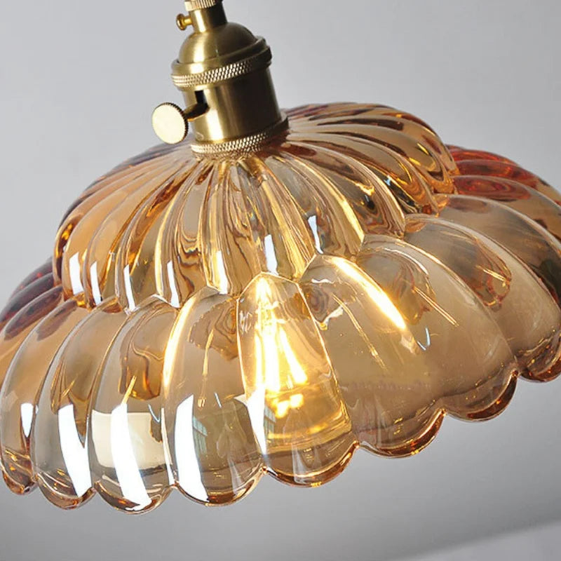 Afralia™ Amber Flower Glass Pendant Light LED Kitchen Decor Home Reading Room