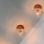 Green Glass LED Ceiling Lamp Nordic Wood Copper Ceiling Lights