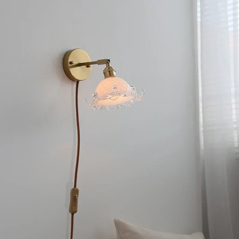 White Glass Copper LED Wall Sconce with Pull Chain Switch