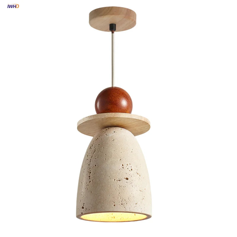 Afralia™ Wabi Sabi LED Pendant Lamp Yellow Travertine Wood Globe Hanging Lights