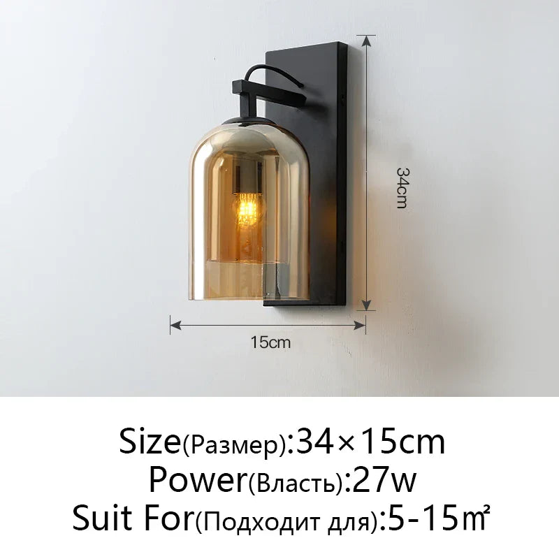 Nordic Double Glass Wall Lamp: Modern LED E27 Bedside Reading Wall Lamp