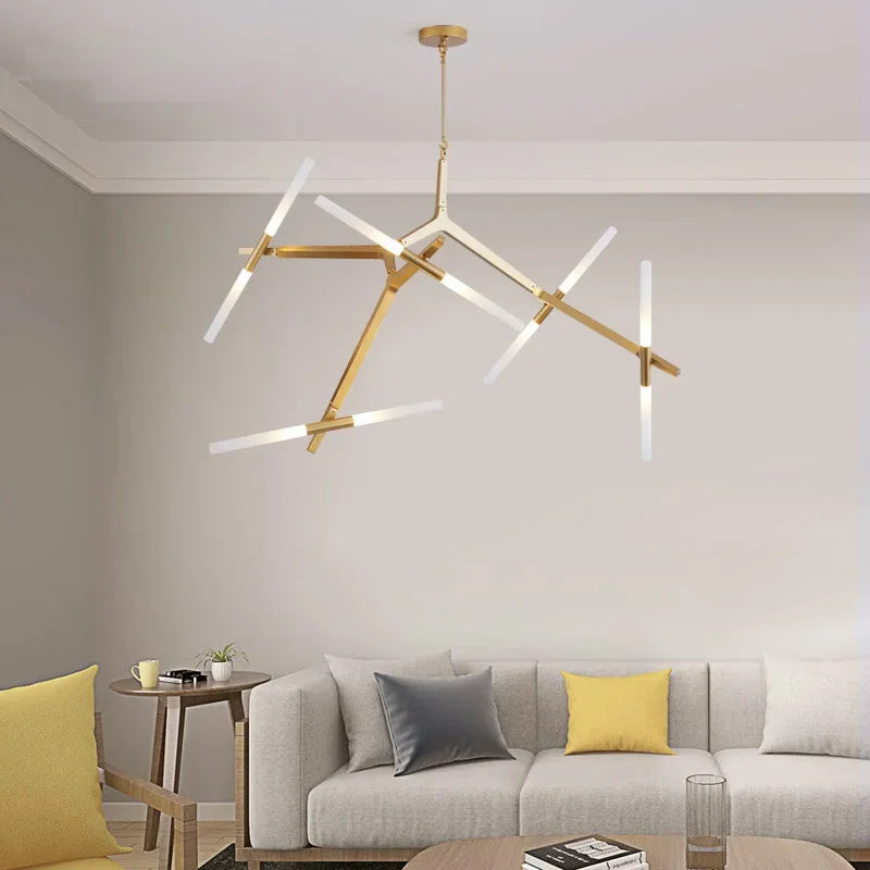 Nordic Herringbone Black Golden LED Chandelier for Living Dining Bedroom