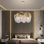 Modern Gold Crystal Chandelier LED Light Fixture Luxury Living Room Decor