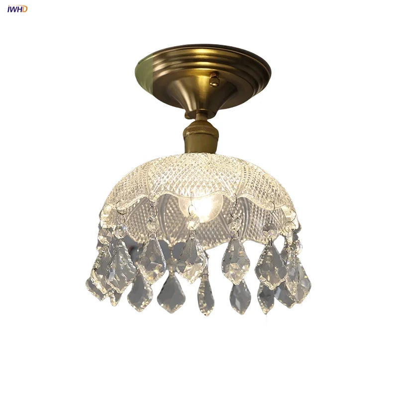 Glass Grid LED Ceiling Lamp: Luxury Crystal Nordic Copper Ceiling Lights