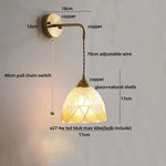 Amber Glass LED Wall Sconce with Pull Chain Switch for Bedroom and Bathroom