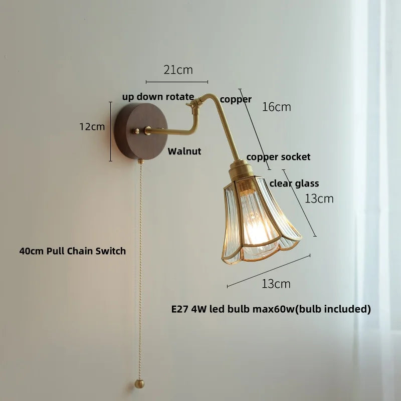 Shell Glass LED Wall Light Tiffany Style Bedside Lamp