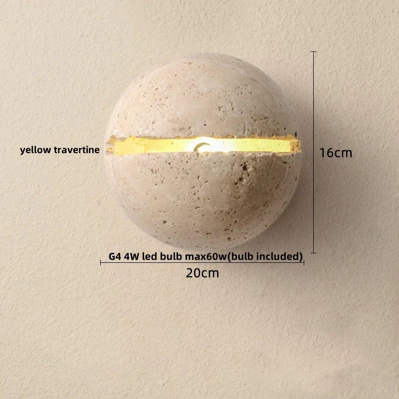Yellow Travertine LED Wall Sconce for Bedroom Staircase Living Room - Nordic Modern Commercial-grade Mirror Light