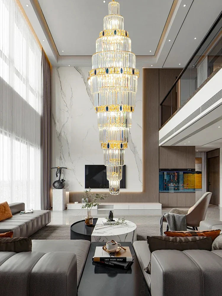 Nordic Modern Luxury Crystal Ceiling Chandelier for Foyer Hotel Stairwell Villa