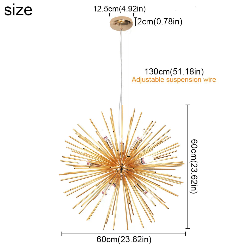 Aluminum Dandelion Pendant Light: Modern Sputnik Hedgehog LED Chandelier for Living & Dining Room
