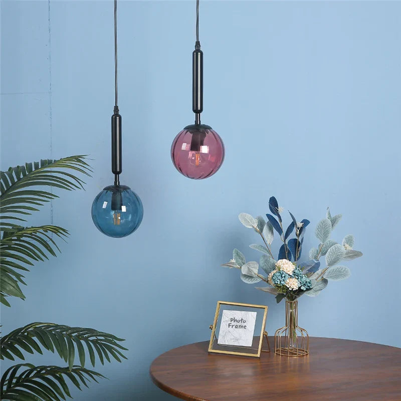 Glass Ball Pendant Lamp LED Hanging Light for Minimalist Living Room