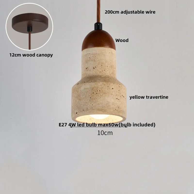 Terrazzo Stone Glass Pendant Light Fixture Wood Knob Switch LED Hang Lamp
