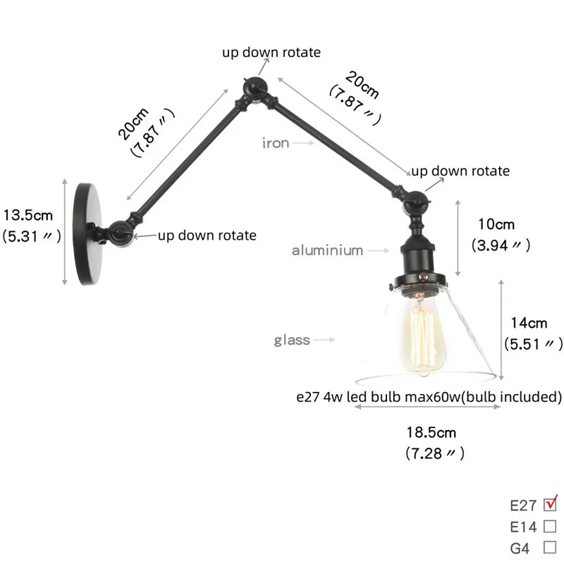 Afralia™ Vintage Industrial LED Wall Lamp with Pull Chain Switch & Clear Glass
